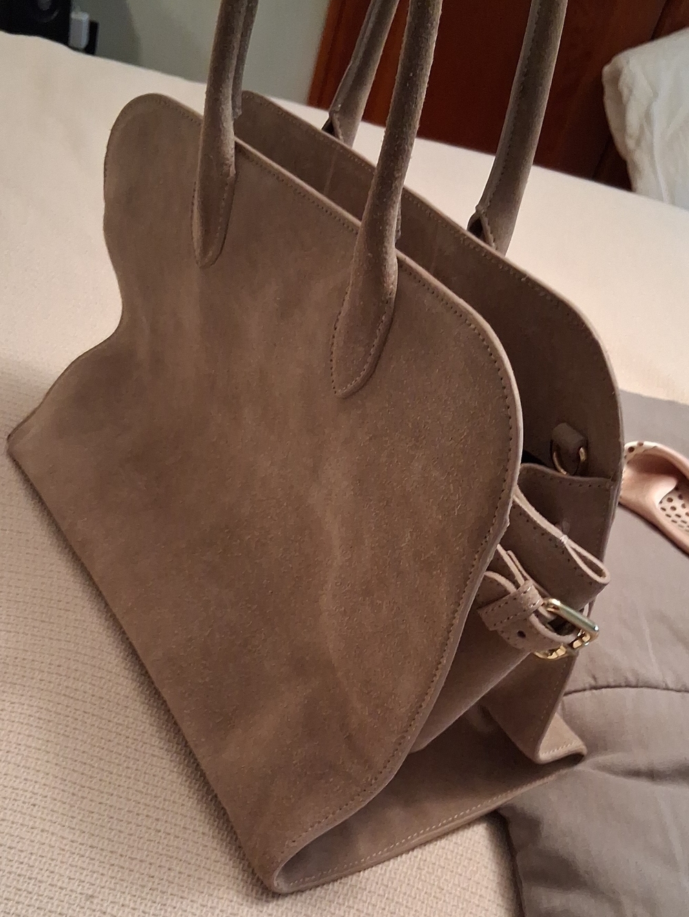 Taupe Suede Structured Satchel Handbag